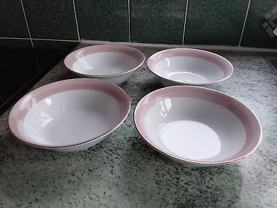 Buy Set Of 4 John Lewis Anyday Pink 2 Tone Rim With Gold Edge Porcelain Bowls • 19.99£