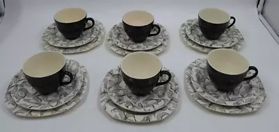 Buy Vintage Alfred Meakin Swirl Pattern Tea Set 6 Trios 18 Pieces Black & White • 14.99£
