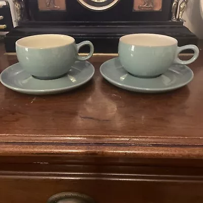 Buy Vintage Denby Stoneware Manor Green Tea Coffee Cups & Saucers Cup X2 • 14.99£