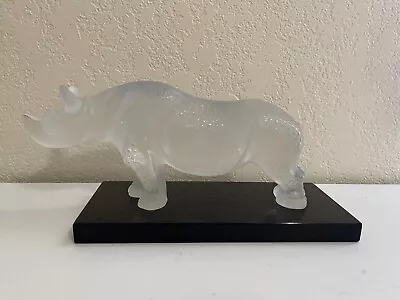 Buy Lalique France Crystal Toba Rhino Rhinoceros Figurine Sculpture Black Glass Base • 792.60£