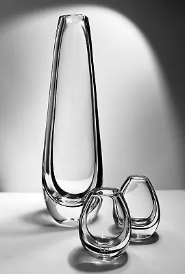 Buy Vicke Lindtrand Kosta Boda Vase Set  Contour  Art Design Glass, 1950, H3-11  • 160.08£