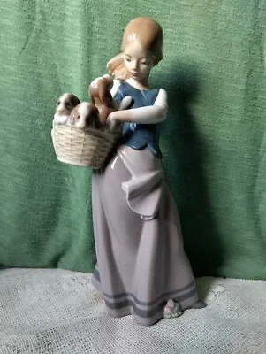 Buy Lladro Figurine No: 1311 ' Little Dogs On Hip ' Girl With Basket Of Puppies • 75£