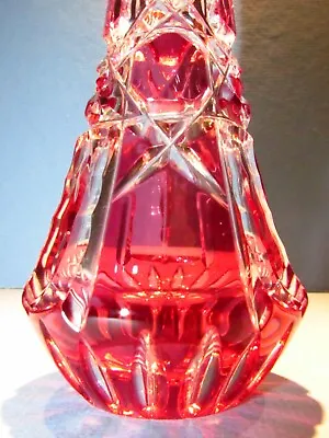 Buy NIB CAESAR CRYSTAL Red Vase Hand Cut To Clear Overlay Czech Bohemia Cased Glass • 96.50£