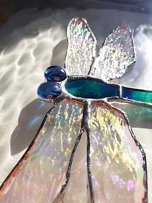Buy Blue Green Dragonfly Stained Glass Suncatcher Window Wall Hanging Wildlife Gift • 29.95£