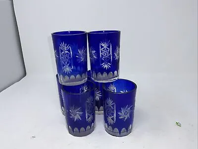 Buy 6 Bohemian Cobalt To Clear Glass Old Fashioned Glasses • 52.75£