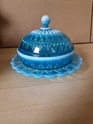Buy Rare Davidson Blue Pearline Ludded Dome Shape Bon Bon / Butter Dish Marked • 70£