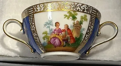 Buy Dresden Hirsch Hand Painted Courting Couple Cobalt Gold Gilded Double Handl Cup • 96.06£