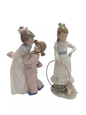 Buy Daisa 1990 NAO By Lladro Porcelain Made In Spain Sisters & Girl With A Hoop X2 • 9.99£