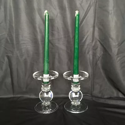 Buy 2x Glass Clear Bubble Candle Stick Holders & 2x 10  Venetian Dinner Candles • 16.50£