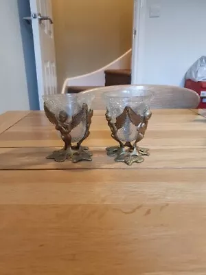 Buy Pair Of Vintage Brass Angel Cherub Grape Base With Crackled Glass Bowl (T) • 23£