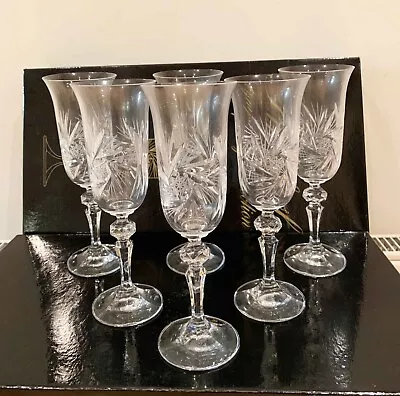 Buy Champagne Flutes - Bohemia Pinwheel Symphony Collection Cut Crystal Glasses  • 24£