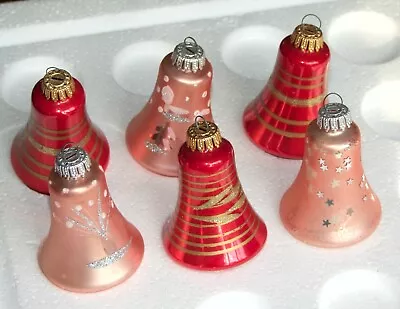 Buy 6 Vintage Pink & Red Bells: Hand-blown Mercury Glass Christmas/Xmas Ornaments • 33£