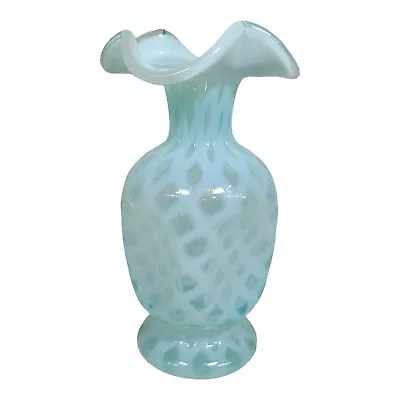 Buy Fenton Optic Trellis Pinch Vase Hand Blue Vtg Diamond  • 61.62£