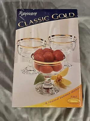 Buy Vintage Rayware, Classic Gold, 5 Footed Sundae Dishes, Boxed. • 10.99£