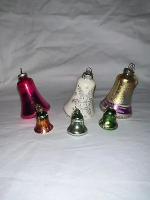 Buy Vintage Glass Bell Mercury Baubles Small Medium Sized X 6 • 18£