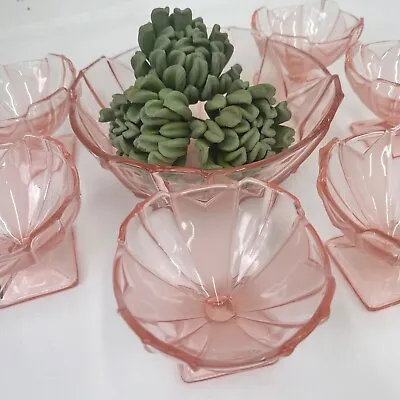 Buy 7 Piece Vintage Art Deco Pink Glass Fruit/Dessert/Salad Bowl Set • 5.50£