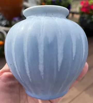 Buy 🔥🔥 4” Muncie Art Pottery Flambé Drip Two Tone Blue Glaze Cabinet Vase Minty • 153.11£