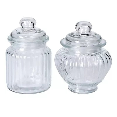 Buy Set Of 2 Ribbed Sweet Jar Glass Storage Candy Container Vintage Wedding Airtight • 7.99£