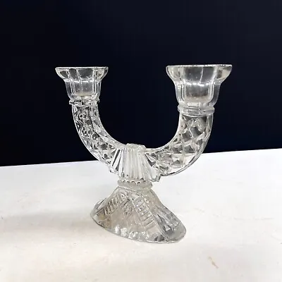 Buy Vintage Clear Glass Double Branch Arm Taper Candlestick Holder • 19.99£