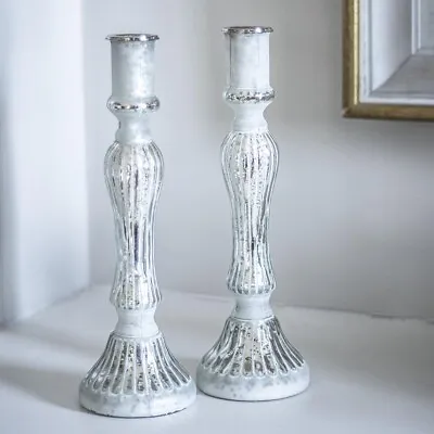 Buy 1 Glass Candlestick - Silver White Dinner Candle Holder 29cm Tall,  Xmas Table • 15£