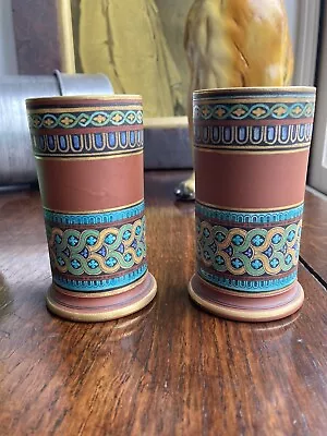 Buy Pair Of Antique Watcombe Pottery Aesthetic Movement Terracotta Vases • 130£