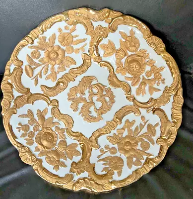 Buy 11  Large Vintage German Gold Roses Relief 3D Platter Cabinet Plate~Meissen ? • 85.39£
