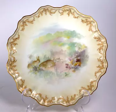 Buy DOULTON BURSLEM HAND PAINTED CABINET PLATE PAINTED WITH RABBITS C.1886 • 0.99£