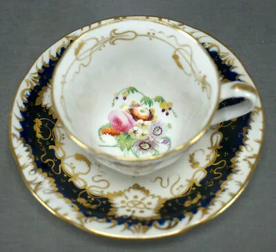 Buy Zachariah Boyle Hand Painted Floral Cobalt & Gold Tea Cup & Saucer C.1840s A • 158.13£