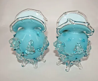 Buy 2 X Antique Bohemian Czech Frank Welz Turquoise Decorative Glass Vases RARE FIND • 55£