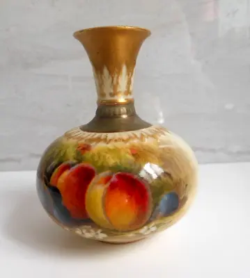 Buy Royal Worcester - Vintage Small Squat Vase - Fallen Fruit - Signed Ricketts • 355£