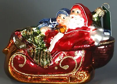 Buy GLASSWARE ART STUDIO SANTA & CHILD IN RED SLEIGH Glass Ornament 7.25  • 23.98£