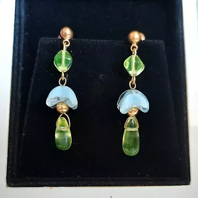 Buy Uranium Earrings Vaseline Czech Glass Old Beads Women`s Jewerly Art Deco Style • 28.30£