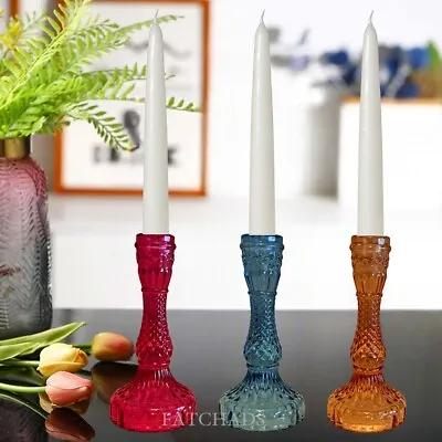 Buy Set Of 3 Coloured Jewel Glass Candlestick Holders Church Candle Table Decoration • 22.95£