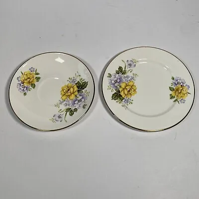 Buy Vintage Royal Grafton Saucer & Side Plate Yellow And Blue Floral Flower Pattern  • 2.50£