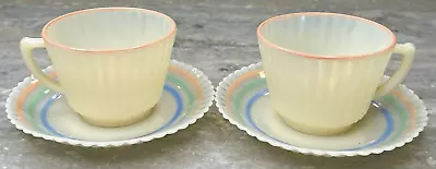 Buy 2 Sets Petalware Pastel Bands Cremax Glass Cups & Saucers Macbeth Evans 1930s • 144.77£