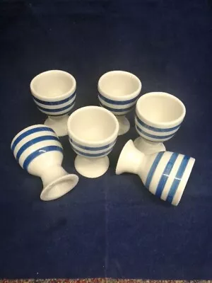 Buy 6 X  T G Green Cornishware STYLED Footed Egg Cups Blue & White Striped • 19.99£