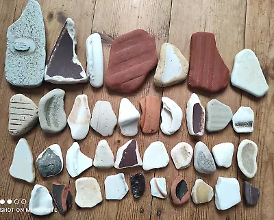 Buy 37  Sea Glass Pottery Pieces Chunky Vintage For Mosaic Art &Craft Jurassic Coast • 6.99£