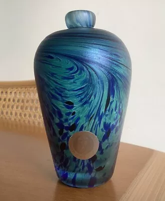Buy Rare Vintage Midsummer Glassmakers Iridescent Blue/Green Decorative Bottle Vase • 25£