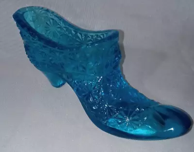 Buy Fenton Carnival Glass Aqua Blue Daisy And Button Slipper Shoe 6X3 Inches Mint • 12.49£
