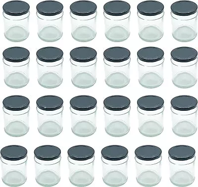 Buy Round Glass Jam Jars, 190ml (8oz) Black Lids Preserves Chutney Honey Pickle • 21.99£