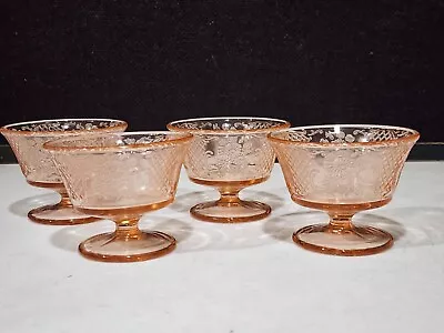 Buy SET OF 4- Footed SHERBET Dishes - NORMANDIE PINK - Depression Glass By FEDERAL • 18.97£