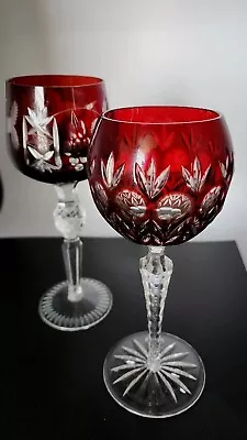Buy Vtg Czech Moser Ruby Red Cut Crystal Wine Glasses New Vintage Set Of 2 • 141.75£