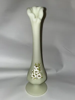 Buy Vintage Fenton Yellow Custard Glass Bud Vase Floral Handpainted By Debbie Owens • 23.72£