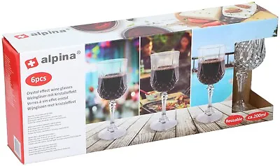 Buy 6  Acrylic Plastic Wine Glasses Stylish Crystal Effect Reusable Red White Wine • 10.49£
