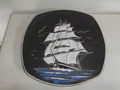 Buy Vintage Awf Arnold Wiggs Fabrikker Norway Pottery Enamel Tall Ship Square Plate • 85£