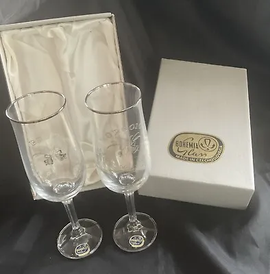 Buy Vintage Bride And Groom Bohemia Crystal Glasses , Boxed And New • 9£