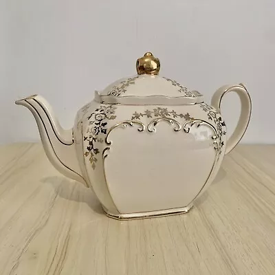 Buy Vintage Sadler Cube Teapot Cream With Gold Gilding Art Deco • 50£