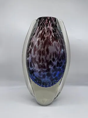 Buy Vintage Heavy Sommerso Bubble Oval Art Glass Vase Purple Blue Leopard • 80£