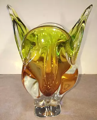 Buy Vintage Czech Bohemian Art Glass Vase Cats Head  9''half Inch Tall • 23.50£