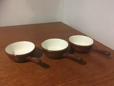 Buy Vintage - French Sarreguemines Pottery - 3 X Brown Mini Pans With Handles 9x4cm • 8.95£